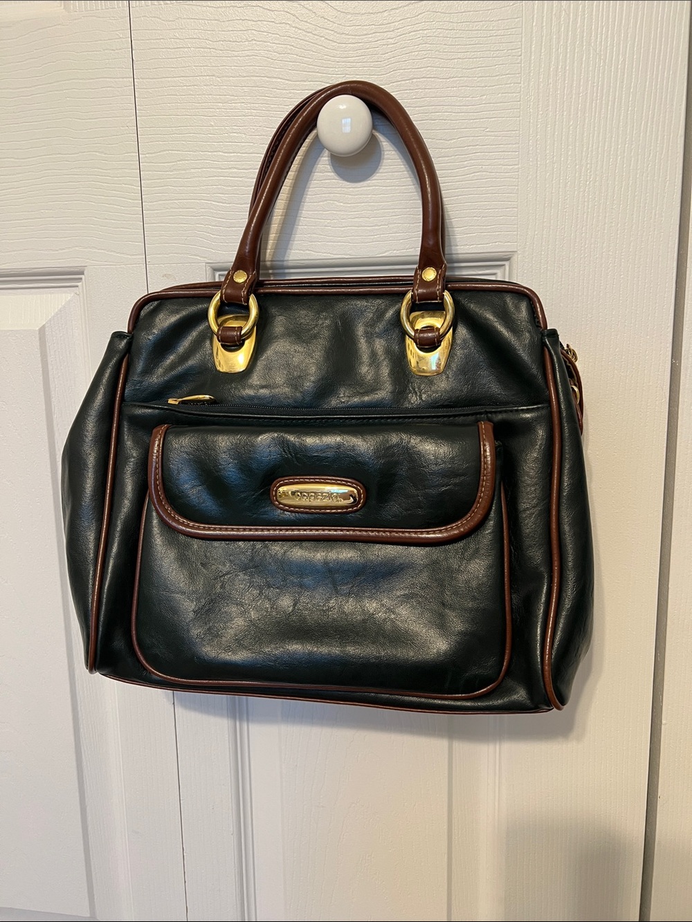 Capezio Top-Handle Satchel - Dark Green with Brown Trim